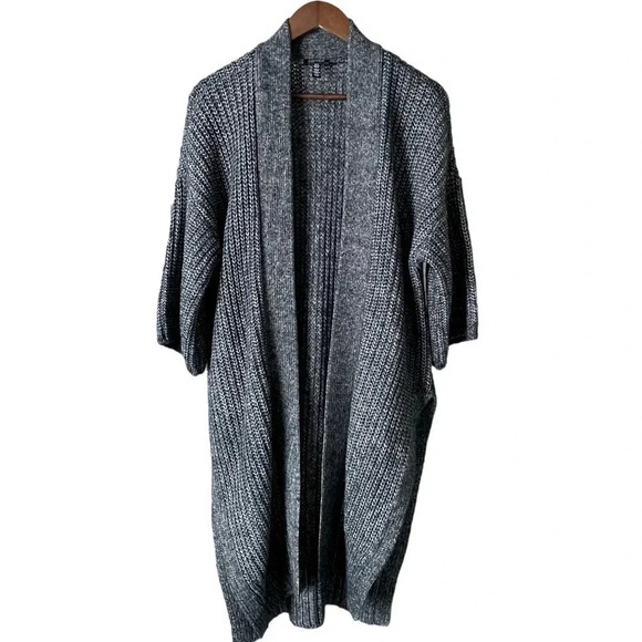 JONES NEW YORK | Marled Gray/White Mid Length Chunky Knit Duster Size M - Picture 1 of 11